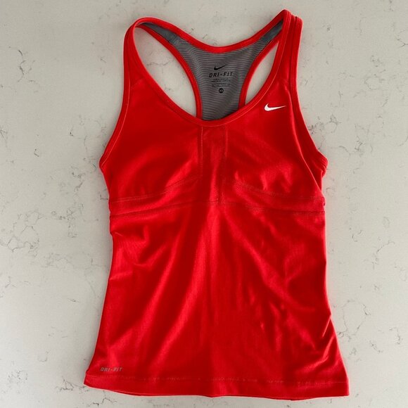 Nike Dri-Fit Activewear Racer Back Tank Top w Mesh Panels Shelf Bra Orange Sz XS - Picture 1 of 10